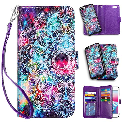 Product Cover Vofolen 2-in-1 Case for iPhone 8 Plus Case 7 Plus Wallet Card Holder ID Slot Detachable Strap Protective Slim Hard Shell Magnetic PU Leather Folio Pocket Flip Cover for iPhone 8 Plus 7 Plus Mandala