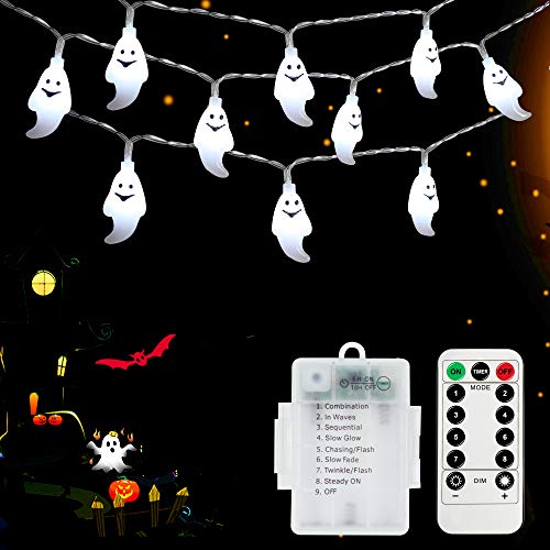 Product Cover SYIHLON Halloween Ghost Lights 8 Modes,10.8ft 30LEDs 3D Ghost Lights with Remote Control,IP65 Waterproof Battery Operated Fairy String Lights for Halloween Bar Outdoor Indoor Decor