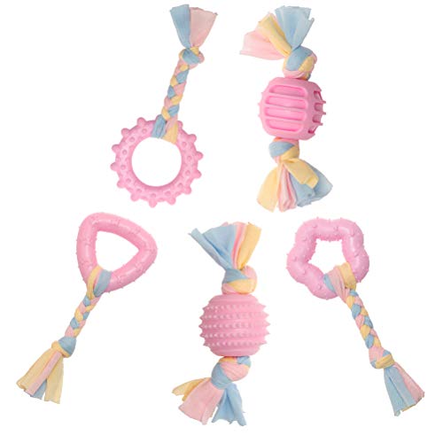 Product Cover PUPTECK Puppy Chew Rope Toys, Dog Durable Teething Toy with Pink and Blue Rope for Small Dogs and Pet, Star & Ball & Stick