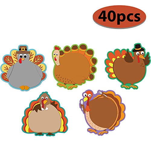Product Cover 40 Pieces Turkey Cut-Outs Versatile Classroom Decoration Creative Turkey Cut-Outs with Glue Point Dots for Bulletin Board Classroom School Fall Theme Thanksgiving Party, 5.9 x 5.9 Inch