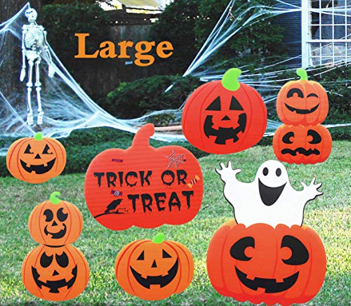 Product Cover Supoice Halloween Decorations Outdoor 8 Pack Large Size Pumpkin Yard Sign Stakes for Halloween Party Outdoor Lawn Props