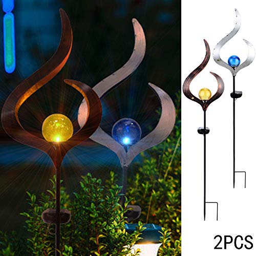 Product Cover MUMTOP Outdoor Solar Garden Lights, 2 Pack Crackle Glass Globe Solar Pathway Stake Metal Lights Waterproof LED for Lawn Patio Courtyard