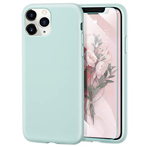 Product Cover MILPROX iPhone 11 Pro Case with Screen Protector, Liquid Silicone Gel Rubber Shockproof Slim Shell with Soft Microfiber Cloth Lining Cushion Cover for iPhone 11 Pro 5.8 inch (2019)-Green Mint