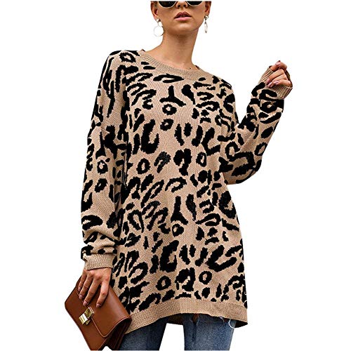 Product Cover Nekosi Womens Loose Leopard Print Sweater Long Sleeve Knitted Oversized Tunic Khaki XXL