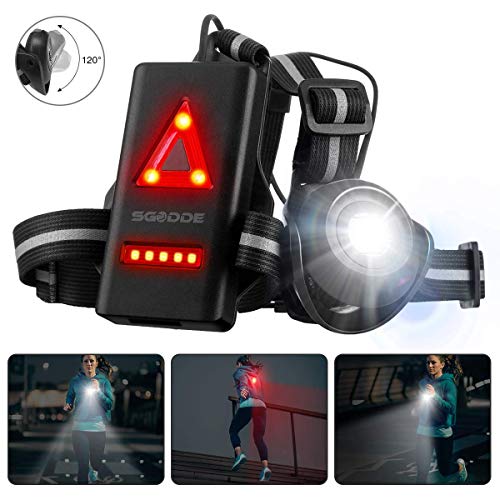Product Cover SGODDE Outdoor Night Running Lights, LED Chest Run Light with 120° Adjustable Beam, Safety Back Warning with Rechargeable Battery for Camping, Hiking, Running, Jogging, Outdoor Adventure