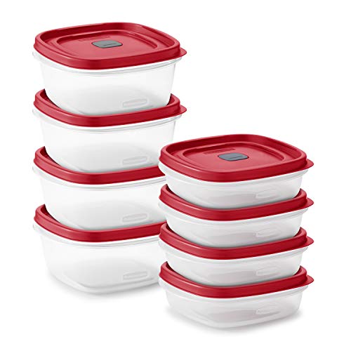 Product Cover Rubbermaid 2108392 Easy Find Vented Lids Food Storage, Set of 8 (16 Pieces Total) Plastic Meal Prep Containers, 8-Pack, Racer Red
