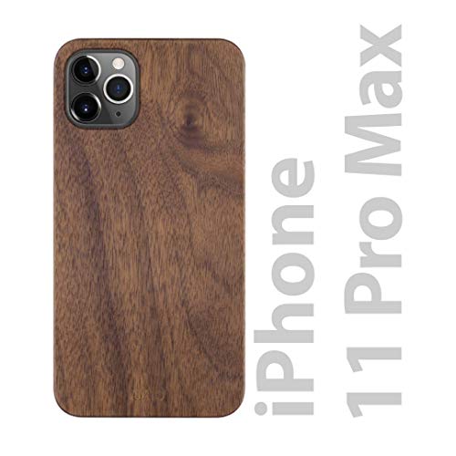 Product Cover iATO iPhone 11 Pro Max Case Wood. Unique & Classy Real Natural Walnut Wood iPhone 11 Pro Max Case {Fully Protective Shockproof TPU Black Bumper with Raised Lip Bezel} iPhone 11 Pro Max Wood Case