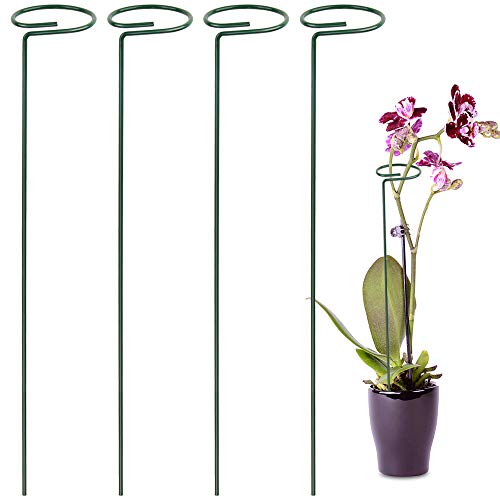 Product Cover LEOBRO 4 Pack Plant Support Stakes, Garden Flower Support Stake Steel Single Stem Support Stake Plant Cage Support Ring for Flowers, Tomatoes, Peony, Lily, Rose (40 cm/15.8 inch Long)