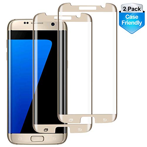 Product Cover RUXELY S7 Edge Screen Protector (2 Pack), Case-Friendly Tempered Glass,Anti-Scratch,Anti-Bubble,9H Hardness,HD Clear Protective Glass for Samsung Galaxy S7 Edge(Gold)