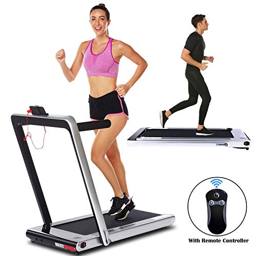 Product Cover Smart Folding Treadmill,2 in 1 Electric Motorized Treadmills Portable Under Desk Treadmill Walking Jogging Running Exercise Fitness Machine with Remote Controller for Home Gym Office (2.25HP - Silver)