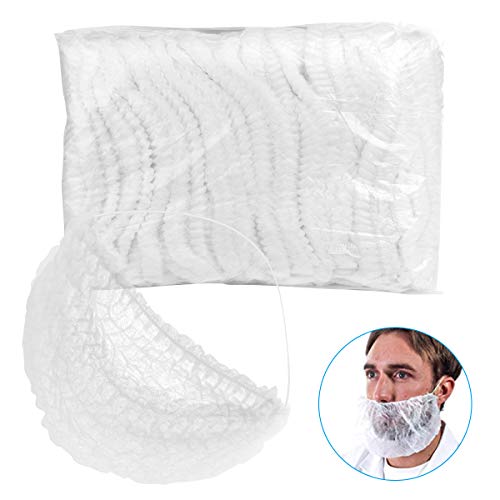 Product Cover Wecolor 100 Pack Disposable Beard Covers, Premium Beard Protectors, Polypropylene Fabric Beard Net, Breathable Comfortable White Beard Covers for Catering/Restaurant/Healthcare/Home