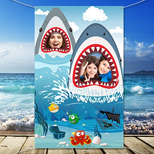 Product Cover Shark Zone Backdrop Supplies Shark Photography Background Shark Theme Party Birthday Party Baby Shower Photo Booth Backdrop for Large Party Decoration (70.8 x 35.5 Inch)