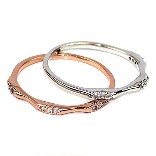 Product Cover JESMING 1mm Silver Plated 9 Tiny Diamond Pieces Women's Plain Band Knuckle Stacking Midi Rings Comfort Fit Silver/Gold/Rose Tone (Silver,6)