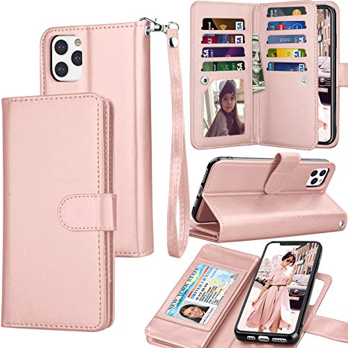 Product Cover Tekcoo Wallet Case for iPhone 11 Pro / iPhone11 Pro (5.8 inch) 2019 Luxury ID Credit Card Slots Holder Carrying Pouch Folio Flip PU Leather Cover [Detachable Magnetic Hard Case] Lanyard - Rose Gold