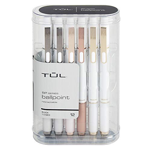 Product Cover TUL BP3 Retractable Ballpoint Pens, Medium Point, 1.0 mm, Pearl White Barrel, Black Ink, Pack of 12 Pens