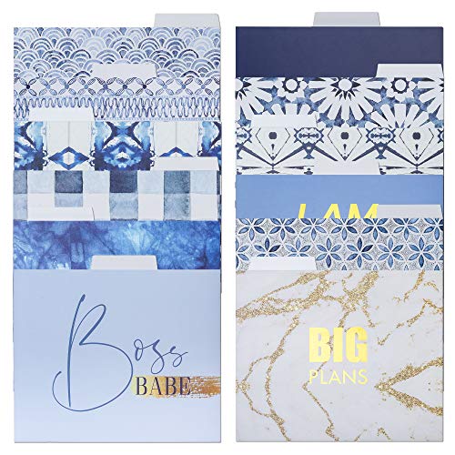 Product Cover Decorative Gold Foil File Folders - 12 Blue Tie Dye Colored File Folders Letter Size, 1/3-Cut Tabs, Includes Cute Designs and Gold foil Font, Office Supplies File Filing Organizers, 9.5 x 11.5 Inches