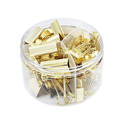 Product Cover Gold Binder Clips Paper Clamps Assorted 3 Sizes Set (Width1-1/4 inch, 1 inch, 3/4 inch,Capacity 1/4 inch, 3/8 inch, and 1/2 inch), 42 Pack,Good for Office School Supplies(Gold)