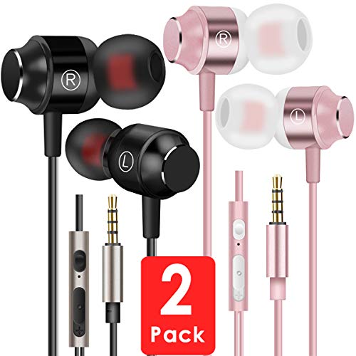 Product Cover 2 Pack Earbuds with Microphone Metal Magnetic Ear Buds Headphones Earphones With Microphone and Volume Control in Ear Noise Isolating Bass(Black+Rose Gold)