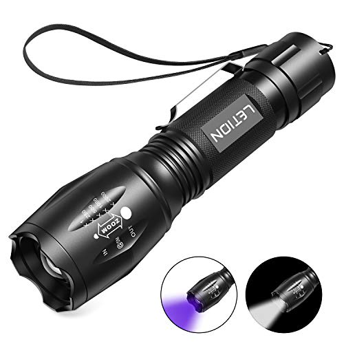 Product Cover LETION UV Flashlight, LED UV Torch 2 in 1 UV Black Light with 500LM Highlight & 4 Mode & Waterproof IPX 4 for Pet Clothing Food Fungus Detection/Night Fishing/Travel