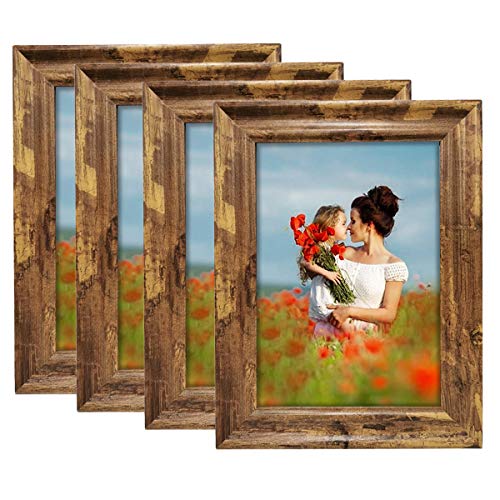 Product Cover NUOLAN 5x7 Picture Frame Farmhouse Rustic Brown Wood Pattern Photo Frames for Wall or Desk Display, 4 Packs(NL-5X7RB)