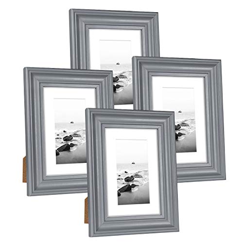 Product Cover Hap Tim 4x6 Picture Frame White Wooden Photo Frames for Tabletop Display and Wall Decoration, Set of 4 (CWH-4x6-BG)