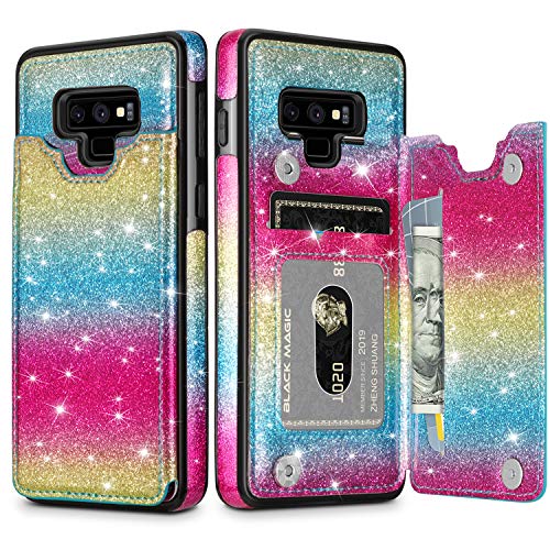 Product Cover HianDier Wallet Case for Galaxy Note 9, Slim Protective Case with Credit Card Slot Holder Flip Folio Soft PU Leather Magnetic Closure Cover Case Compatible with Samsung Galaxy Note 9, Rainbow