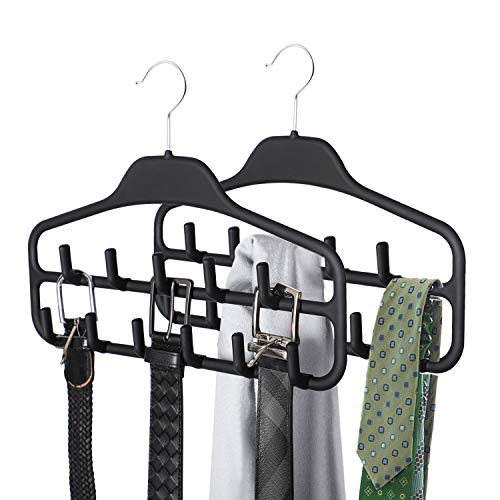 Product Cover SMARTAKE 2 Pack Belt Hanger, 360 Degree Rotating Tie Rack with Hooks, Non-Slip Durable Hanging Closet Organizer Accessories Holder for Leather Belt, Bow Tie, Scarves and More, Black