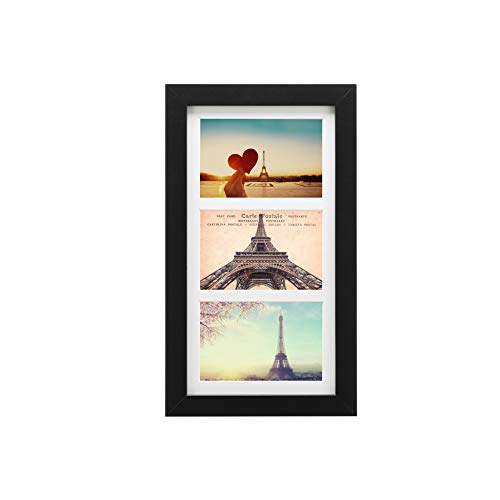 Product Cover 4x6 Collage Picture Frame - 3 Opening Wood Collage Frame Matted to Display 4x6 Photos - Ready to Hang, Wall Collage Frame, Black