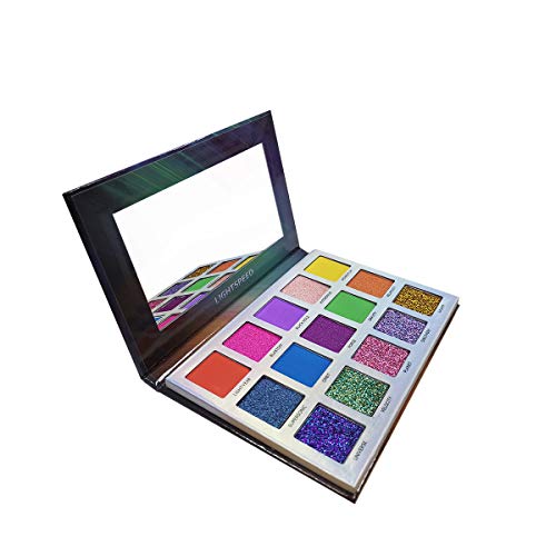Product Cover 15 Colors Glitter Eyeshadow Palette, Everfavor Pigmented Matte Shimmer Eyeshadow Palette Bright Eye Shadow Makeup Palettes Waterproof Long Lasting Blendable Colorful Cosmetics, Cruelty-Free
