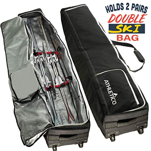 Product Cover Athletico Rolling Double Ski Bag - Padded Ski Bag with Wheels for Air Travel (Black, 175cm)