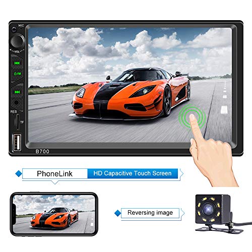 Product Cover Double Din Car Stereo with Bluetooth 7 Inch Capacitive Touch Screen Car Stereo with Backup Camera Car Stereo with mirrorlink Car Radio Support Steering Wheel Control,USB,SD AUX in Functions