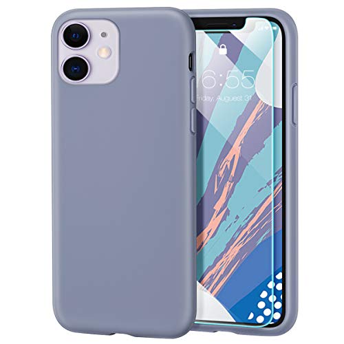 Product Cover MILPROX iPhone 11 Case with Screen Protector, Liquid Silicone Gel Rubber Shockproof Slim Shell with Soft Microfiber Cloth Lining Cushion Cover for iPhone 11 6.1 inch (2019)-Lavender Gray