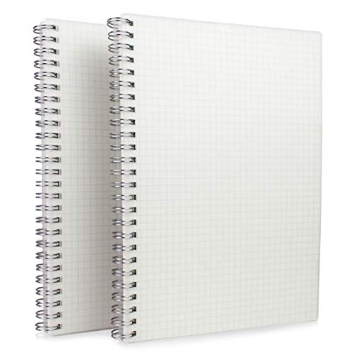 Product Cover HULYTRAAT Graph Ruled Spiral Notebook, Executive Size, Transparent Hardcover, Premium 100gsm Ivory White Paper, 64-Sheet 128-Page per Notebook (2 Pack) (22020)