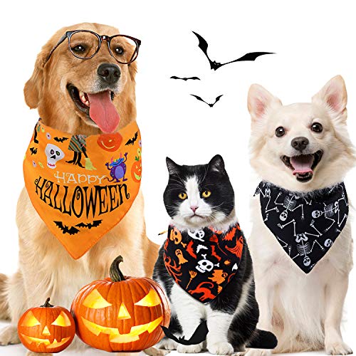 Product Cover Fansport Halloween Dog Bandana for Pet Triangle Bibs Bandana for Cats, Pet Bandana bib for Dog Cats Bandana Scarf (3PCS)