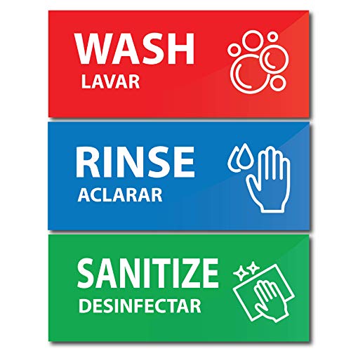 Product Cover Wash Rinse Sanitize Sink Labels Self Adhesive Sign For 3 Compartment Sink