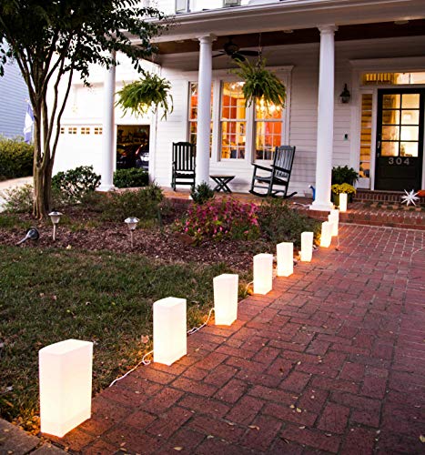 Product Cover Elf Logic - Set of 10 Electric Luminary Bags (Incandescent Lights) - Plug in and Weatherproof Vellum Christmas Pathway Lighting - Reusable Luminary Bags - Perfect Outdoor Holiday Lights