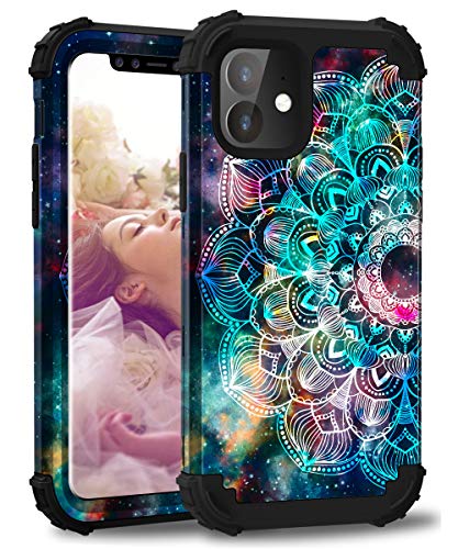 Product Cover Hocase iPhone 11 Case, Heavy Duty Shockproof Protection Hard Plastic+Silicone Rubber Bumper Hybrid Protective Phone Case with Floral Design for iPhone 11 (6.1-inch Display) 2019 - Mandala in Galaxy