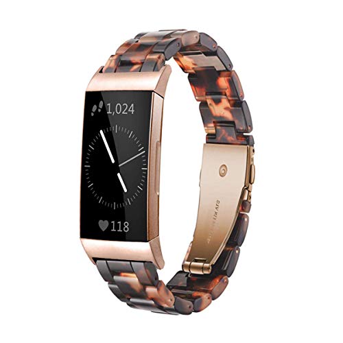 Product Cover Ayeger Resin Band Compatible with Fitbit Charge 3/3 SE,Women Men Resin Accessory Rose Gold Buckle Band Wristband Strap Blacelet for Fitbit Charge 3/3 SE Smart Watch Fitness(Tortoise)