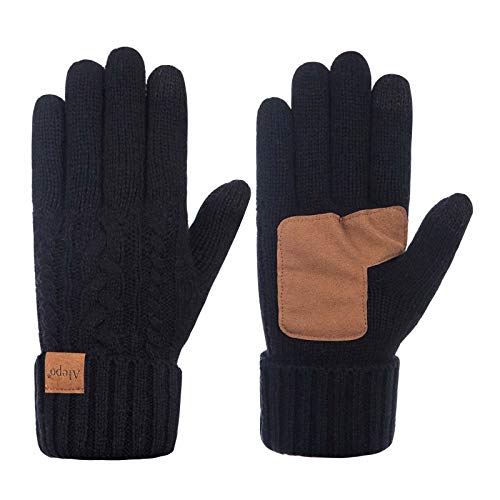 Product Cover Winter Wool Warm Gloves For Women, Anti-Slip Knit Touchscreen Thermal Cuff Driving Gloves With Thick Fleece Lining (Black)