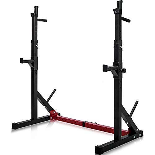 Product Cover Merax Barbell Rack 550LBS Max Load Adjustable Squat Stand Dipping Station Gym Weight Bench Press Stand (Black/Red)