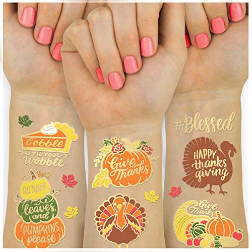 Product Cover xo, Fetti Thanksgiving Tattoos for Kids - 30 styles | Give Thanks Decorations, Turkey, Happy Fall Decor, Autumn Game, Blessed