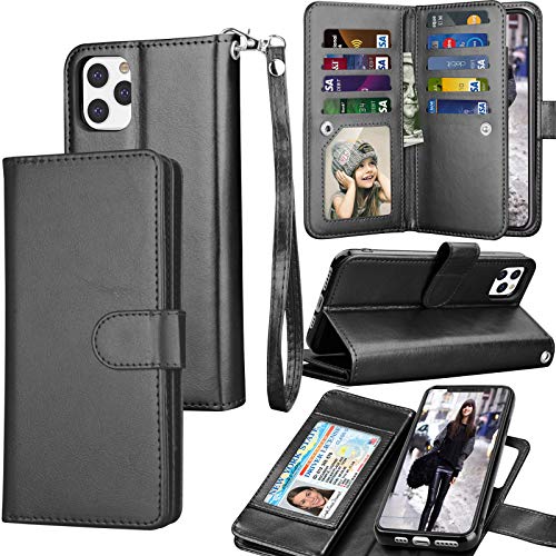 Product Cover Tekcoo Wallet Case for iPhone 11 Pro Max (6.5 inch) 2019 Luxury ID Cash Credit Card Slots Holder Carrying Pouch Folio Flip PU Leather Cover [Detachable Magnetic Hard Case] Lanyard - Black