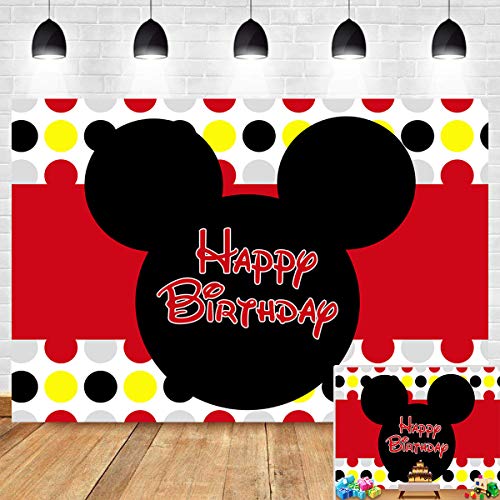 Product Cover Colorful Dots Red Photography Backdrop for Children Happy 1st Birthday Decoration Photo Background Vinyl 7x5ft Cartoon Mouse Banner Baby Shower Party Supplies Cake Table Photo Booth Studio Props