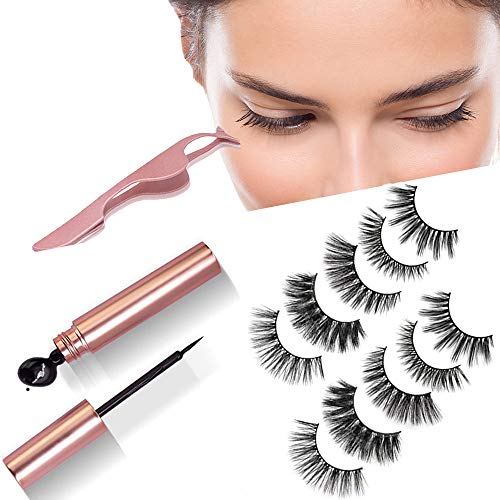Product Cover 5 Pairs Magnetic Eyelashes With Eyeliner Kit, Reusable Natural 3D False Lash for Beautiful Eyelashes,No Glue Silk Lashes, Waterproof Sweat-Proof, Easier To Use Than Traditional Eyelashes(5 pairs)