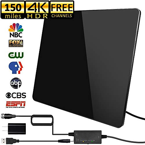Product Cover [Newest 2020] TV Antenna,Indoor Digital HDTV Antenna Amplified Support 4K 1080P VHF UHF & Older TV's Digital Antenna with Amplifier Signal Booster,17ft Coax Cable/USB Power Adapter (Black)