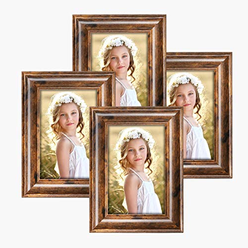 Product Cover Q.Hou 4x6 Picture Frame Rustic Brown Wood Pattern Photo Frames 4 Packs for Tabletop or Wall Mount (QH002-MD4X6-RB)