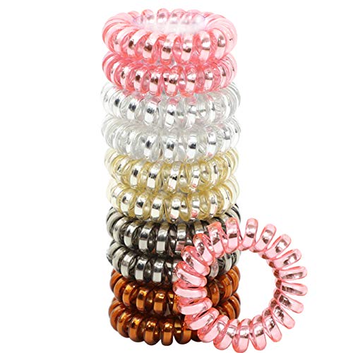 Product Cover 10Pcs Spiral Hair Ties, Hair Coils No Crease Traceless Phone Cord Hair Ties,Colorful Coil Hair Ties With 2 Black Hair Ties for Ponytail Holder All Hair Types