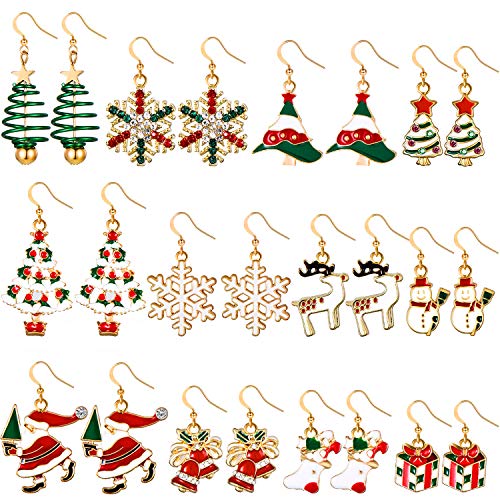 Product Cover Christmas Stud Earring Drop Dangle Earrings Set Christmas Gift Jewelry with Snowman Snowflake Santa Elk Design for Women (Style Set 2)