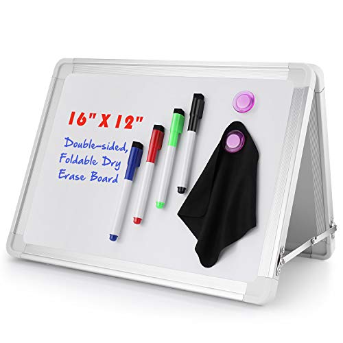 Product Cover Desktop Dry Erase Whiteboard, Small Foldable Double Sided Magnetic Tabletop Easel Dry Erase Board for Kids, Office, 16