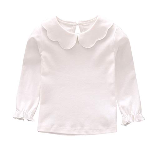 Product Cover MODNTOGA Kids Girls Basic Shirt Long Sleeve 3 Solid Color Doll Collar Tops Blouse (White, 2-3 Years(100))